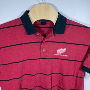 Antigua Detroit Red Wings Polo Shirt Mens Large Red Black Striped NHL Hockey